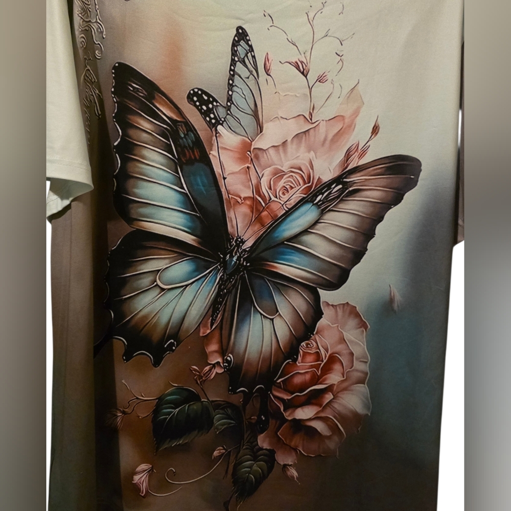 🦋Printed Artwork On Cream Tshirt 2XL - Picture 2 of 9